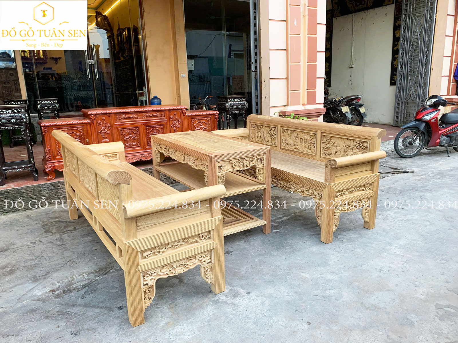 Thông tin bộ trường kỷ đục tích gỗ gụ, đục sắc nét